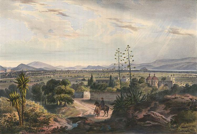 unknow artist Mexico, visto desde el Arsobisbado de Tacubaya. Mexico City seen from Tacubaya. Hand-colored lithograph highlighted with gum arabic France oil painting art